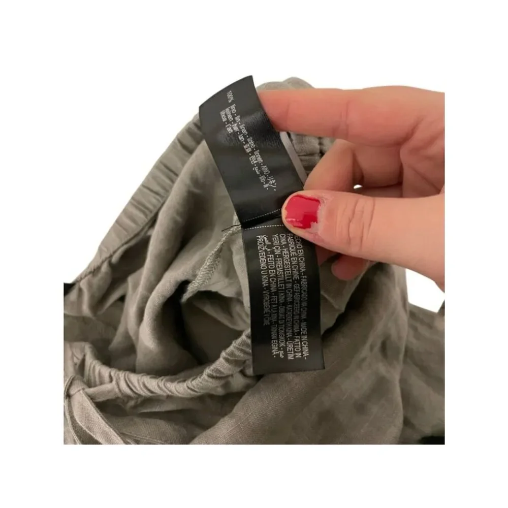 Zara Womens Wide Leg Pants M Gray Elastic Drawstring Linen Trousers 5344/240 NWT
